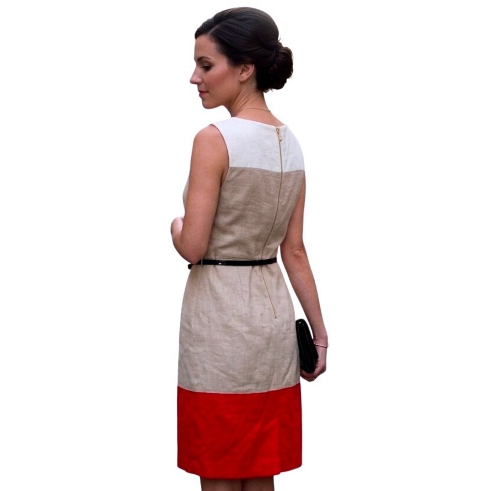 Kate Spade Colorblock Sheath Dress Women 2 Red Tan White Belted